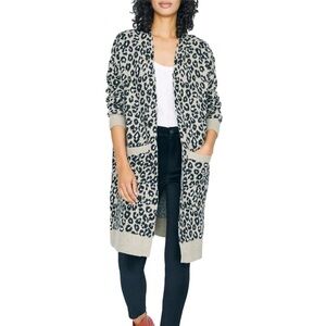 Sanctuary Leopard Print Long Length Cardigan sz M Cozy Animal Print Neutral